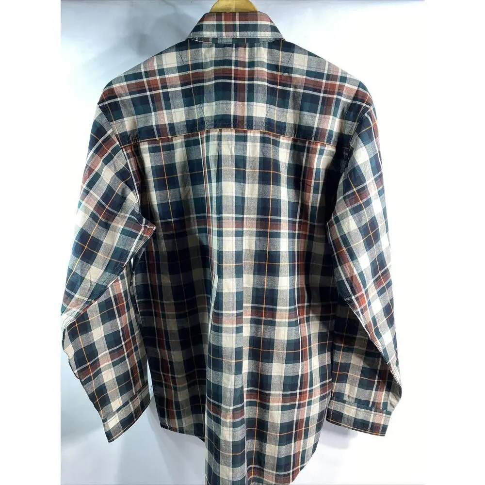 Wrangler Green Tan Plaid Long Sleeve Button Down Shirt Men's Large 42-44